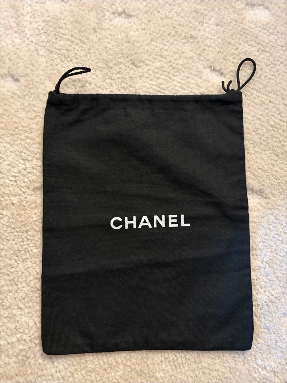 CHANEL Black Drawstring Dust Bag with White Logo